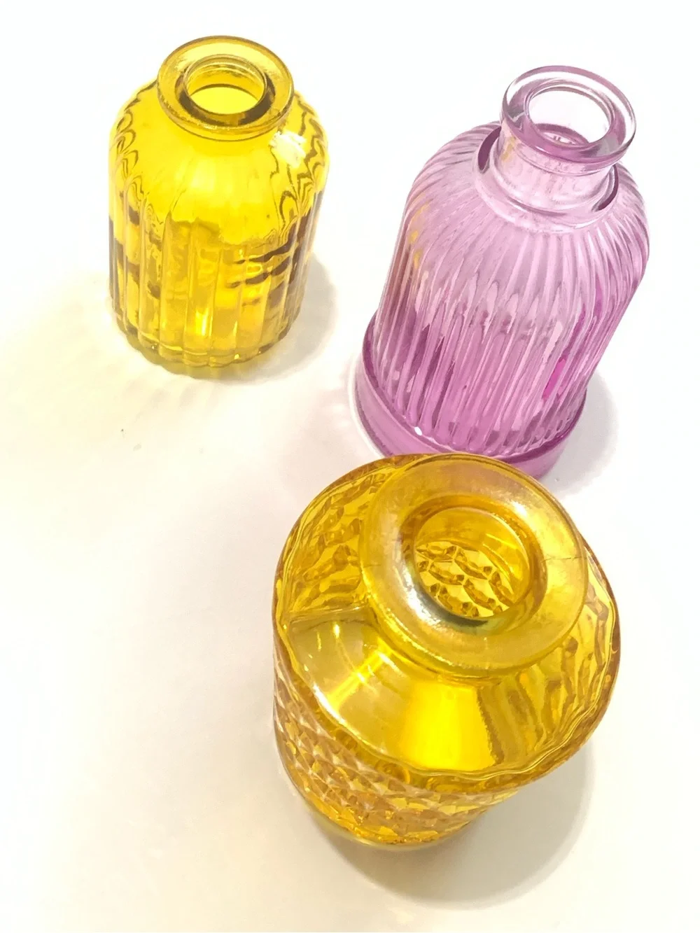 Glass Decorative Vases - Yellow & Pink Set